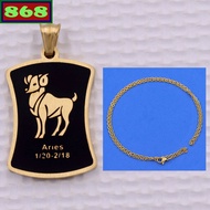 Aries - Aries white stainless steel pendant with gold stainless steel chain necklace + gold stainles
