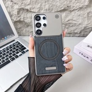 適用於三星S25ultra手機殼磁吸木紋二合一全包防摔S23ultra保護套S24ultra親膚微按鍵手機殼-深灰 三星Galaxy S23 Ultra