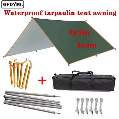 4x3m 3x3m Awning Waterproof Tarp Tent Shade Ultralight Garden Canopy Sunshade Outdoor Camping Hammoc