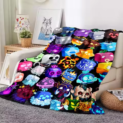 3D B-Blox Fruit Cartoon Game Gift Blanket,Soft Throw Blanket for Home Bedroom Bed Sofa Travel Picnic