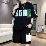 40-150kg men boy set短袖t恤男孩青少年夏季初中高中学生大童夏装搭配帅气运动一套装