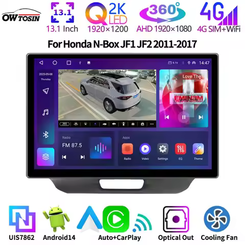 7862 8G+256G Android 14 Car Multimedia Radio GPS Player For Honda N-Box JF1 JF2 2011-2017 360° Panor