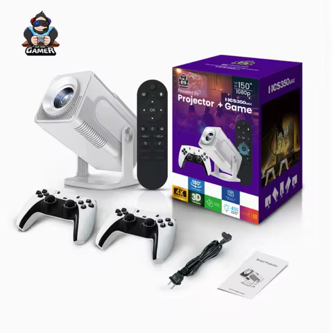 Original HCS350 MAX Smart Gaming LCD Projector WiFi6 BT5.4 Android11 Dual Wireless Controllers 4K HD