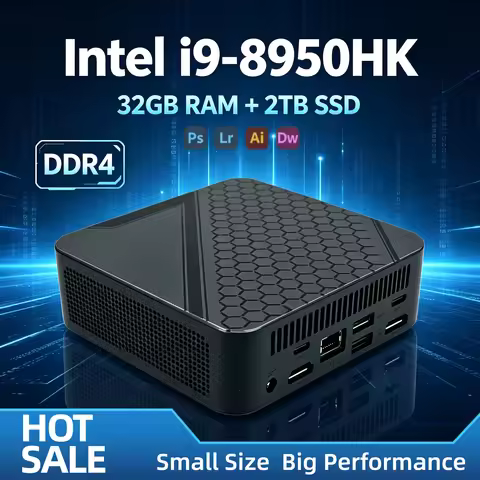 2026 Mini PC Intel i9 8950HK 2.9 4.8GHz 16GB DDR4 M.2 NVMe SSD 3x4K@60Hz WiFi6 Silent Cooling Office