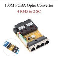 100M Fiber Optic Media Converter 4 RJ45 to 2 SC A+B Optic Connector 1310nm/1550nm Ports PCBA Board 2