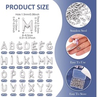 Beadthoven 52Pcs 26 Huruf Hiasan Perak Keluli Tahan Karat Loket Huruf Awal A-Z Abjad Huruf Kecil ABC