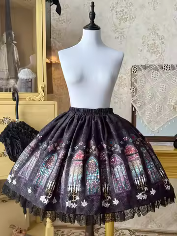 Temple Stained Glass - Gothic Lolita Stained Glass Printed SK, Elastic Waist by The Original Witch