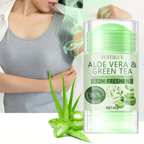 Aloe Vera & Green Tea Deodorant 45g - 72H Freshness, 96% Natural, for Body & Underarms, Stops Odor &