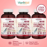 TRIPLE PACK - Nutra Botanics Wild Alaskan Omega 3 EPA DHA Salmon Fish Oil 1000mg - Heart Brain Eyes Joints Cholesterol Health Supplement - 300 Softgel