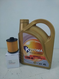 PEUGEOT 308 408 508 3008 4008 5008 2020year, CITREON C4 C5 1.6 TURBO OIL FILTER + KOYOMA 15W40 MINERAL ENGINE OIL
