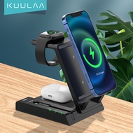 KUULAA 15W Qi Wireless Charger Stand 6 in 1 For iPhone 14/13/12/12 Pro Max/11 Series/XS/XR/X/8 For Apple Watch Foldable Charging Dock Station For Airpods Pro iWatch SE/6/5/4/3/2/1
