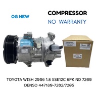 COMPRESSOR ORIGINAL DENSO (447180-7205) TOYOTA WISH 2003 ZNE10 ANE11 2006 1.8 5SE12C 6PK 7202/7205 5