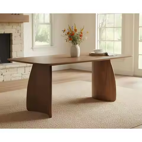 70 Walnut 6-8 Seater Curved Leg Solid Wood Dining Table for Modern Century Style
