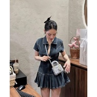 JEANS DRESS EXTREMELY BEAUTIFUL ZIPPED Pleatedshort sleeve