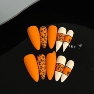 Handmade Manicure Emmas Orange Leopard Print Wearable Nails Whitening Student Bridal Nails New Style