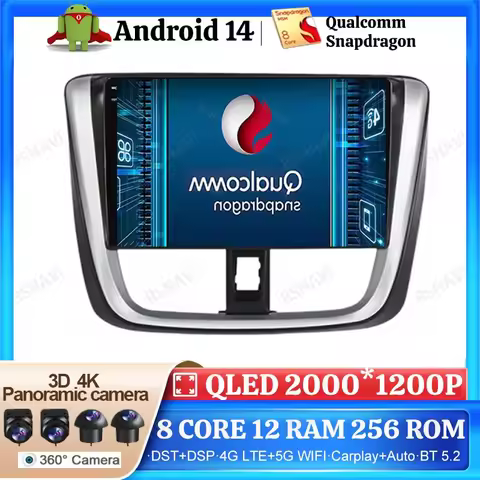 Android 14 Car Radio For Toyota Vios Yaris L 2016 - 2019 Head Unit BT DSP 2DIN Navigation Stereo DVD