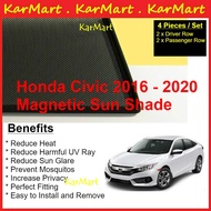 Karmart Honda Civic FC 2016 - 2021 Magnet Sunshade UV Cut Custom Fit Magnetic Sun Shade Customized f