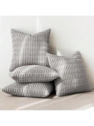 4入組條紋裝飾枕套,18x18英寸,適用於沙發,床,客廳,現代農舍家居裝飾,柔軟可愛的正方形坐墊套,淺灰色