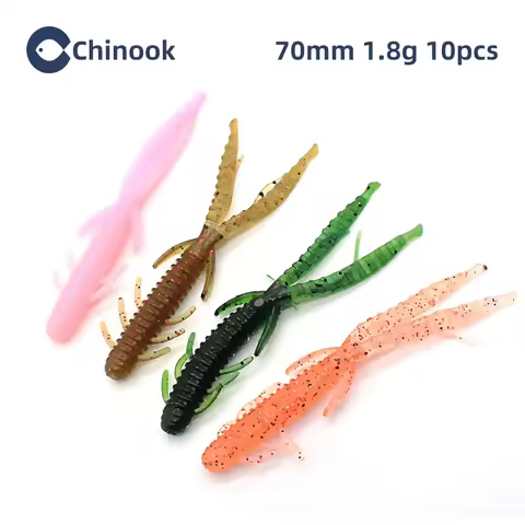 Chinook Soft Bait Lure 70mm 1.8g 10pcs Bamboo Shrimp Lure Wobblers Worm Fishing Silicone Fish Artifi