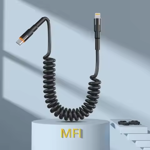 Coiled USB C to Lightning Cable, Apple Carplay Cord MFi Certified Data Transmission, Retractable Cha