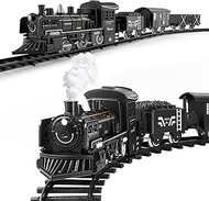 TOYANDONA Train Set with Steam Locomotive Engine, Electric Train Toy for Boys Girls with Smokes, Lig
