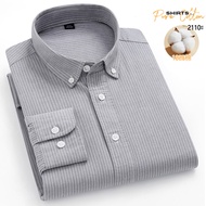 เสื้อเชิ้ตผู้ชายแขนยาวผ้าฝ้าย Oxford ลายทาง ทรงหลวม สไตล์ลำลอง ฤดูใบไม้ผลิและฤดูใบไม้ร่วง เสื้อเชิ้ต