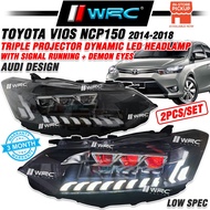 Toyota Vios NCP150 2014 - 2018  Audi Design Triple Projector Dynamic Led Headlamp With Signal Runnin