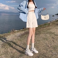 White Five-Point Straight Denim Shorts Women High-Waisted Loose Slimmer Look a-Line 5-Point Pants Co