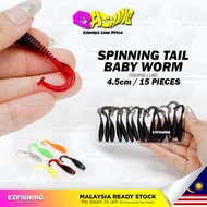 EZF Spinning Tail Worm 4.5cm 15 pieces Micro SP Fishing Baits Umpan Geli-Geli Casting Soft Bait