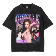 Oversized aespa giselle washed washing vintage tee t-shirt