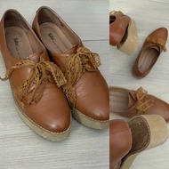 2️⃣3️⃣5️⃣號 Tata 啡色絲帶🎀綁蝴蝶結厚底皮鞋 👞 23.5 size = EUR 36-36 brown tie lace ribbon leather platform shoes ⚠