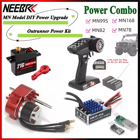 2322 2600KV Brushless Motor Metal Gearbox AM32 45A ESC 7CH Transmitter 21G Servo for RC Car MN82 MN7