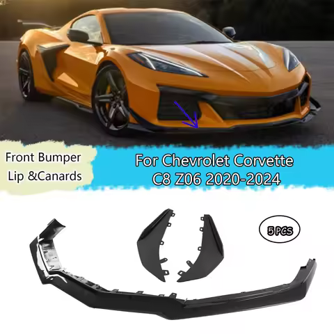 5 PCS Car Front Bumper Lip &Canards For Chevrolet Corvette C8 Z06 2020-2024 Body Kits Spoiler Auto A