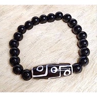 9 Eye Dzi Beads Lucky Charm in Black Onyx Clear Crystal Stone Bracelet