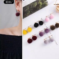 Anting Pompom Mini Import Earring Fur Ball - Maroon