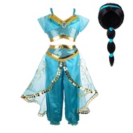 Princess Jasmine Costume for Girls Arabian Sequin Jasmine Dress & Wig Set Halloween Birthday Dress U