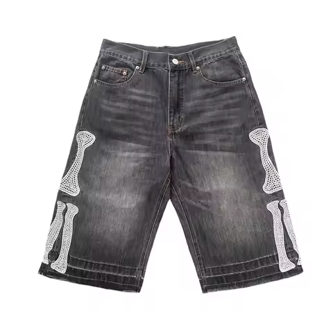 Kapital Vintage Kazuhiro Hirata Japanese Vintage Pinted Bone Loose Straight Denim Shorts for Men