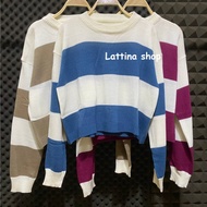 AIMEE KNIT /AIMEE CROP RAJUT STRIPE BLASTER ATASAN RAJUT LENGAN PANJANG WANITA