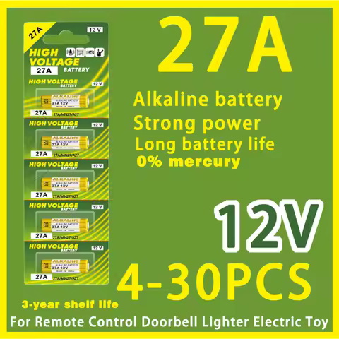 12V A27 27A Alkaline Battery 4-100PCS, Long-Lasting & Leak-Resistant for Doorbell, Alarm, Remote Con