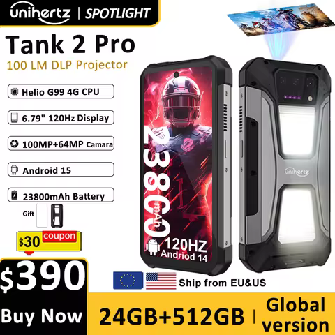 Unihertz tank 2 Pro 8849 rugged smartphone with projector 2.4K 23800 mAh 24GB + 512GB mobile phone A
