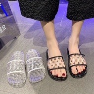 Plastic Slippers with Clear Straps and Patterned Beach Flat Soles for Bathroom in All Sizes xoilac