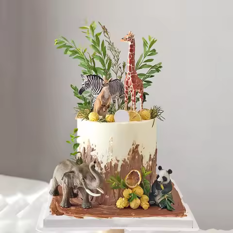 Safari Animals Cake Decor Simulation Elephant kangaroo Panda Wild One Jungle Safari Cake Topper Happ