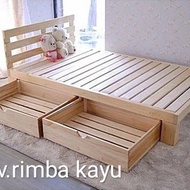 dipan kayu/rangka tempat tidur kayu+2laci 100x200