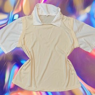 beige collared basic top