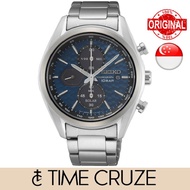 [Time Cruze] Seiko SSC801 Solar Chronograph Tachymeter Stainless Steel Blue Dial Men Watch SSC801P1 SSC801P