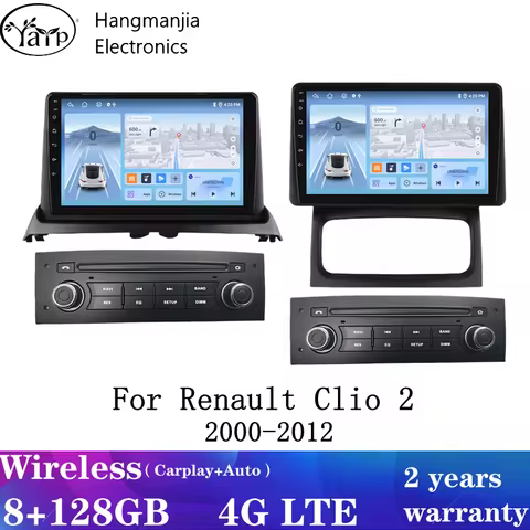 hangmanjia Android 13 Car Radio For Renault Clio 2 2000-2012 wireless CarPlay Android Auto car intel