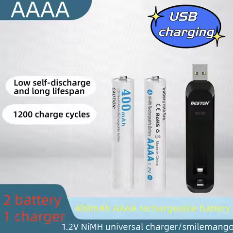 2PCS AAAA Rechargeable Battery Stylus 1.2V 400mAh AAAA Ni-MH Rechargeable Battery with Charger