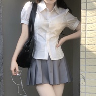 2023 Design Niche jk Uniform Chic Sweet Spicy Top Women Short-Sleeved Japanese Style Puff Sleeve Pur