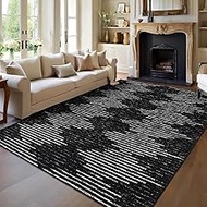 GlowSol Washable Area Rugs 9x12 Rugs Modern Solid Large Rugs for Living Room, Stain Resistant Stripe