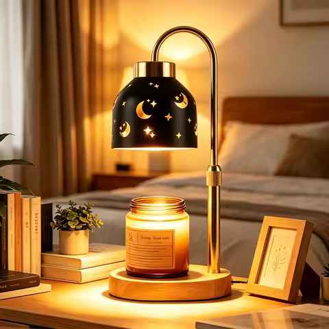 Nordic Luxury No Flame Aroma Wax Melter Lily of the Valley Shade Dimmable Real Wood Base Decorative 